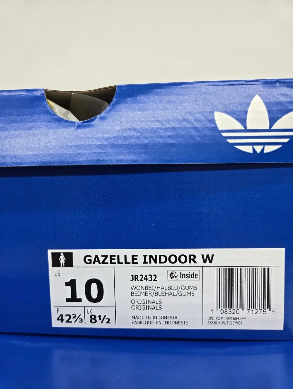adidas Women's Gazelle Indoor JR2432 Wonder Beige Halo Blue Shoes Size 10